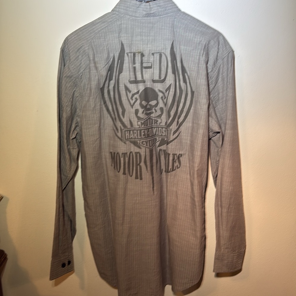 Harley-Davidson Men's Skull & Dagger Striped Long Sleeve Woven Shirt 96082-16VM